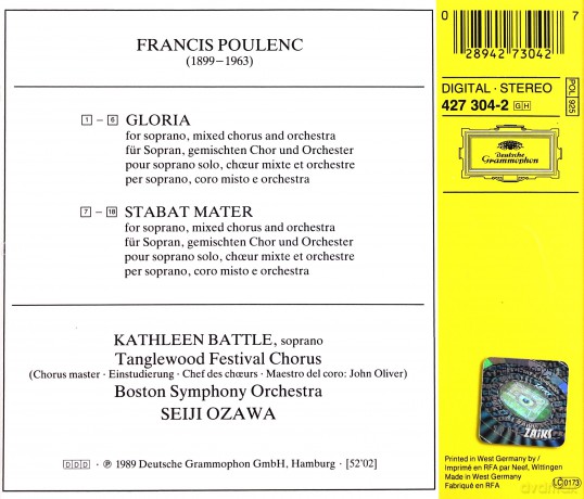Ozawa,Battle,Boston Sym.Orch.: Poulenc-Gloria,Stabat Mater [CD]