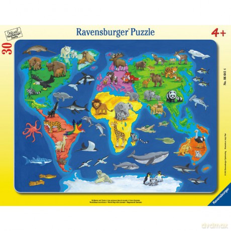 RAVENSBURGER 30 el. Mapa Świata Ze Zwierzętami [PUZZLE]