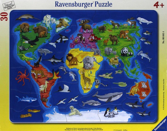 RAVENSBURGER 30 el. Mapa Świata Ze Zwierzętami [PUZZLE]