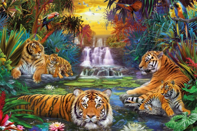 RAVENSBURGER 3000 El. Tygrysy Przy Wodopoju [PUZZLE]