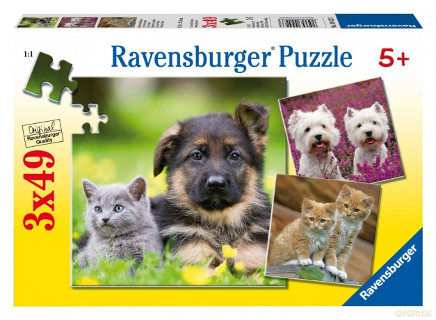 RAVENSBURGER 3x49 el. Kotek I Piesek [PUZZLE]