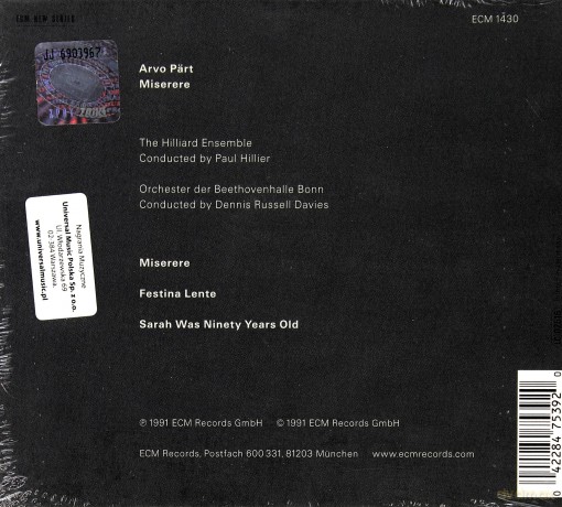 Part Arvo: Miserere [CD]