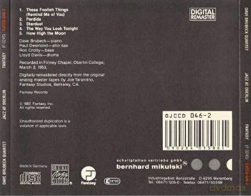 Dave Brubeck Quartet: Jazz At Oberlin [CD]