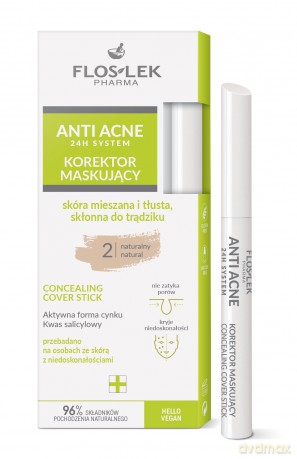 FLOSLEK Anti Acne 24 H System Korektor maskujący skóra mieszana i tłusta skłonna do trądziku - jasny 2