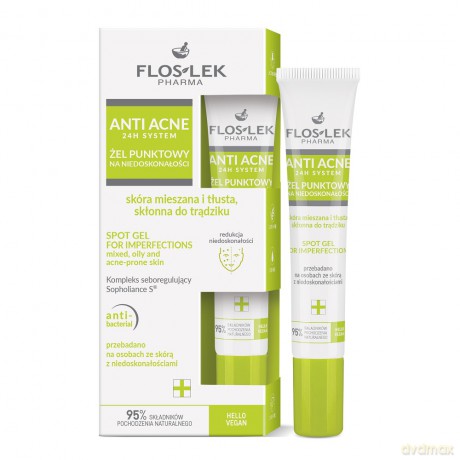 FLOSLEK ANTI ACNE Żel punktowy na niedoskonałości do skóry mieszanej, tłustej i skłonnej do trądziku 20 ml