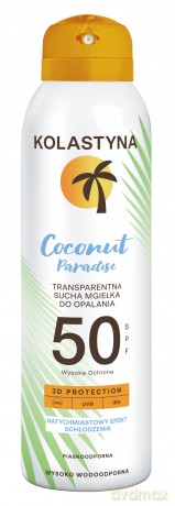 KOLASTYNA Transparentna Sucha Mgiełka do opalania - Coconut Paradise SPF50 150ml