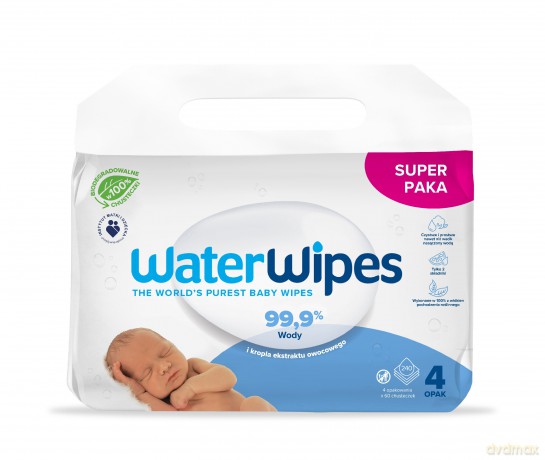 WATER WIPES Bio Chusteczki nawilżane dla noworodków i niemowląt 99.9% wody - biodegradowalne 4op.x60szt