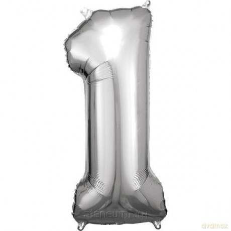 Balon foliowy cyfra 1 srebrna 38x86 cm