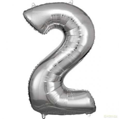Balon foliowy cyfra 2 srebrna 57x86 cm