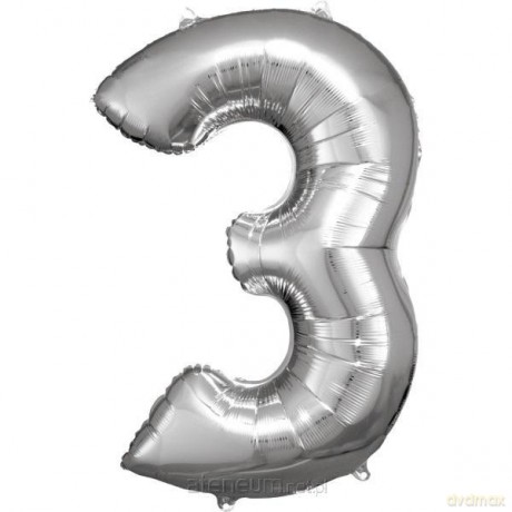 Balon foliowy cyfra 3 srebrna 58x86 cm