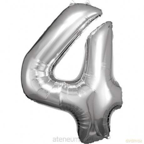 Balon foliowy cyfra 4 srebrna 65x86 cm