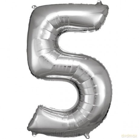 Balon foliowy cyfra 5 srebrna 57x86 cm