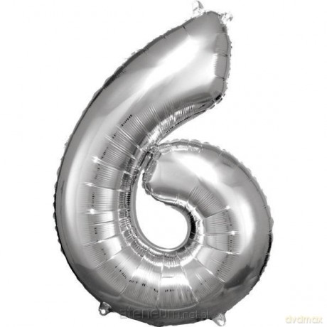 Balon foliowy cyfra 6 srebrna 60x86 cm
