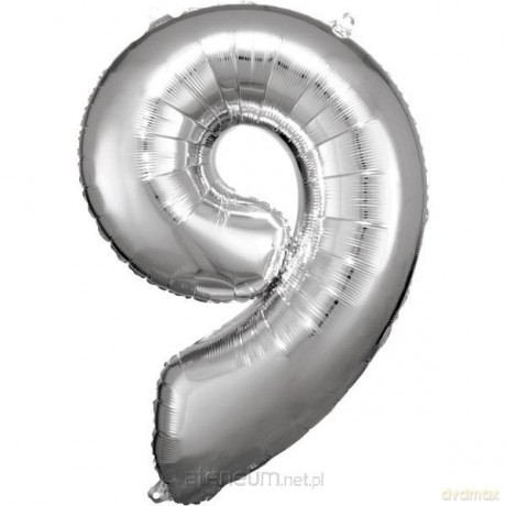 Balon foliowy cyfra 9 srebrna 60x86 cm