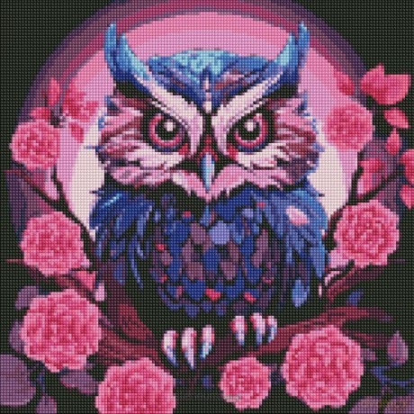 Diamentowa mozaika - Fioletowa sowa 40x40 cm