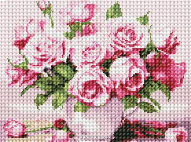 Diamentowa mozaika - Różowe róże 30x40 cm
