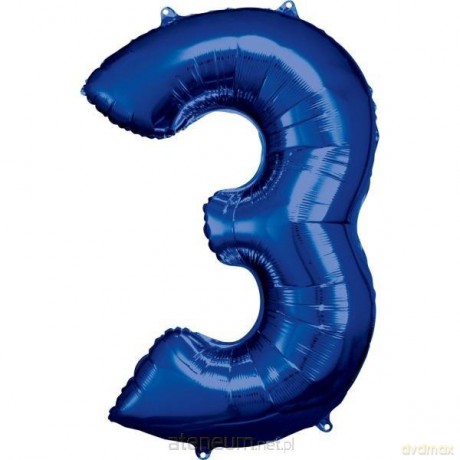 Balon foliowy cyfra 3 niebieska 58x86 cm