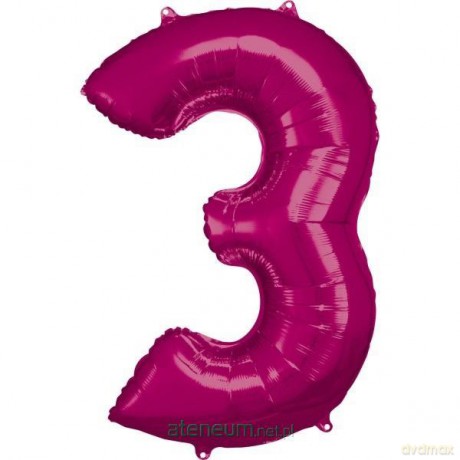 Balon foliowy cyfra 3 różowa 58x86 cm