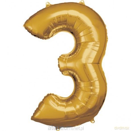 Balon foliowy cyfra 3 złota 58x86 cm
