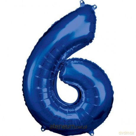 Balon foliowy cyfra 6 niebieska 60x86 cm