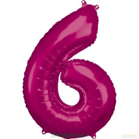 Balon foliowy cyfra 6 różowa 60x86 cm