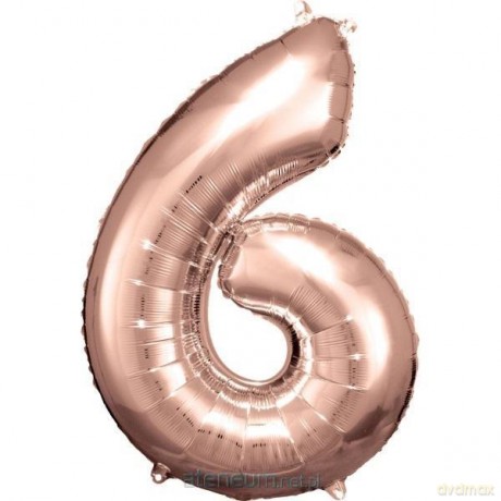 Balon foliowy cyfra 6 różowe złoto 60x86 cm