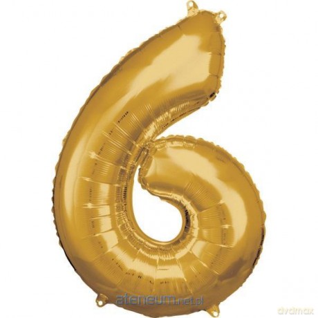 Balon foliowy cyfra 6 złota 60x86 cm
