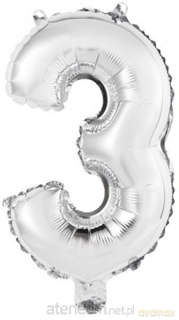 Balon foliowy mini cyfra 3 srebrna 25x40 cm