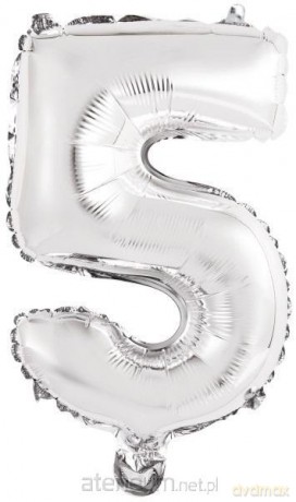 Balon foliowy mini cyfra 5 srebrna 25,5x40 cm