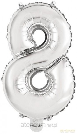 Balon foliowy mini cyfra 8 srebrna 29x40 cm