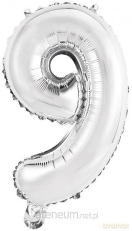 Balon foliowy mini cyfra 9 srebrna 30x40 cm