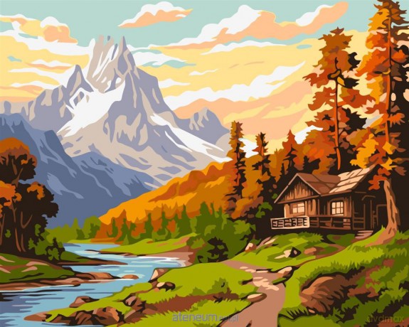 Malowanie po numerach - Domek w środku gór 40x50 cm