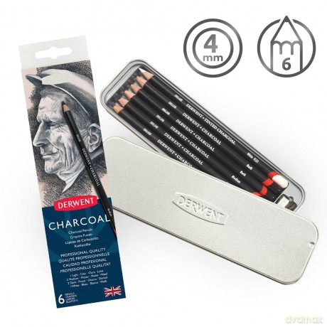 Derwent - Charcoal 6-stk Metalbox (601062)