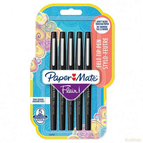 Paper Mate - Flair felt tip pen M Black (5 pack) (2028909)