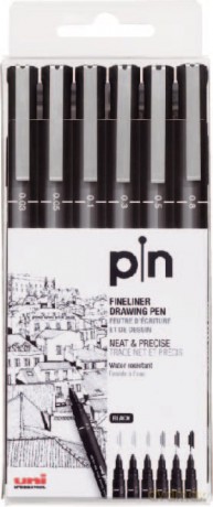 Uni - Fineliner 0.03-0.8 mm - Black (6 pcs) (401230)