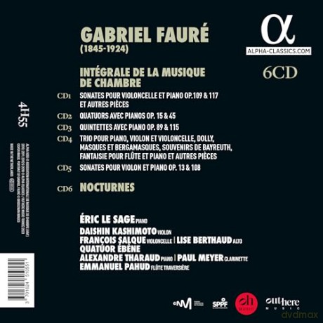 Alexandre Tharaud & Emmanuel Pahud & Eric Le Sage & Francois Salque & Lise Berthaud & Paul Meyer & Quatuor Ebene & Daishin Kashimoto: Faure: Integrale De La Musique De Chambre [6CD]