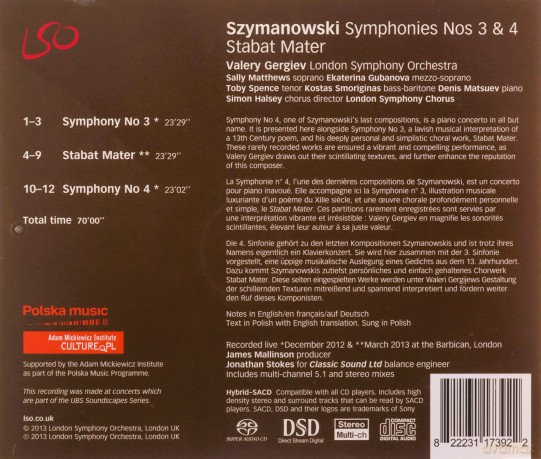 Lso Gergiev: Szymanowski Symphonies 3 4 Stabat Mate [CD]