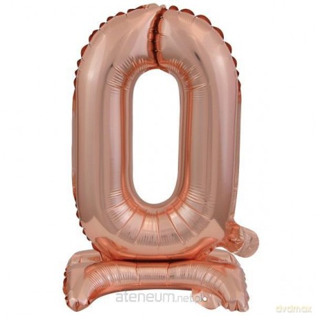 Balon foliowy mini cyfra 0 na stojaku różowe złoto