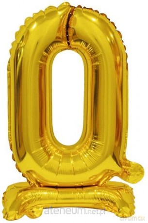 Balon foliowy mini cyfra 0 ze stopką złota 22x40 cm
