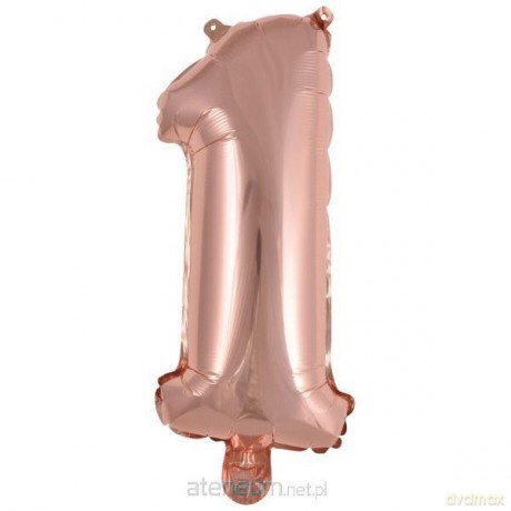 Balon foliowy mini cyfra 1 różowe złoto 19,5x40 cm