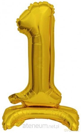 Balon foliowy mini cyfra 1 ze stopką złota 22x40 cm