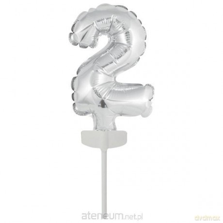 Balon foliowy mini cyfra 2 srebrna 8x12 cm