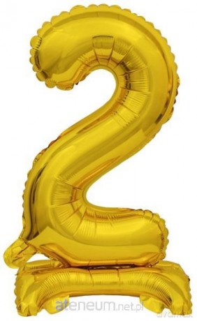 Balon foliowy mini cyfra 2 ze stopką złota 22x40 cm