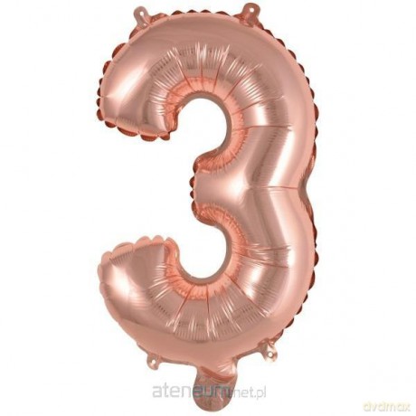 Balon foliowy mini cyfra 3 różowe złoto 25x40 cm