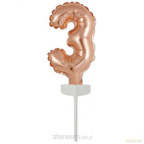 Balon foliowy mini cyfra 3 różowe złoto 7x12 cm