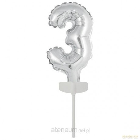 Balon foliowy mini cyfra 3 srebrna 7x12 cm