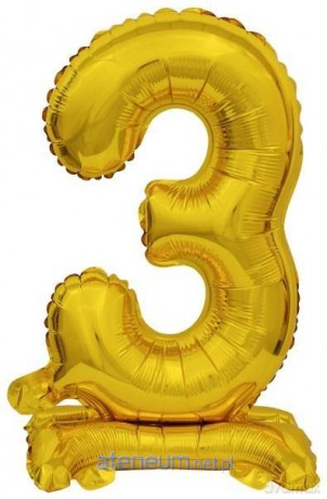 Balon foliowy mini cyfra 3 ze stopką złota 22x40 cm