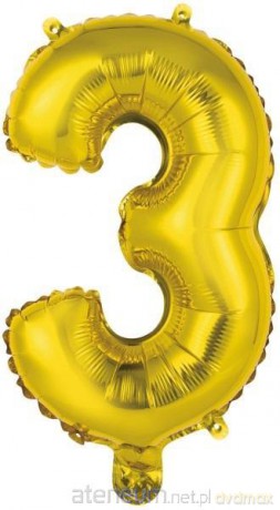 Balon foliowy mini cyfra 3 złota 25x40 cm
