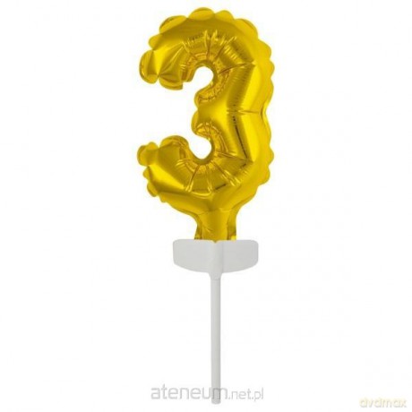 Balon foliowy mini cyfra 3 złota 7x12 cm