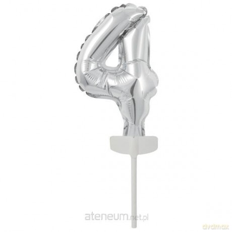 Balon foliowy mini cyfra 4 srebrna 8x12 cm